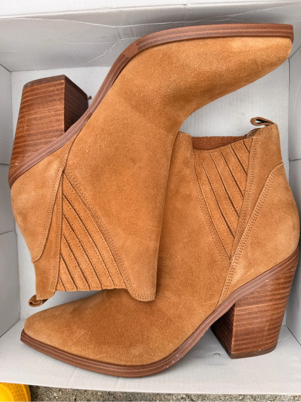 Marc Fisher Tan Suede Stacked Heel Ankle Booties